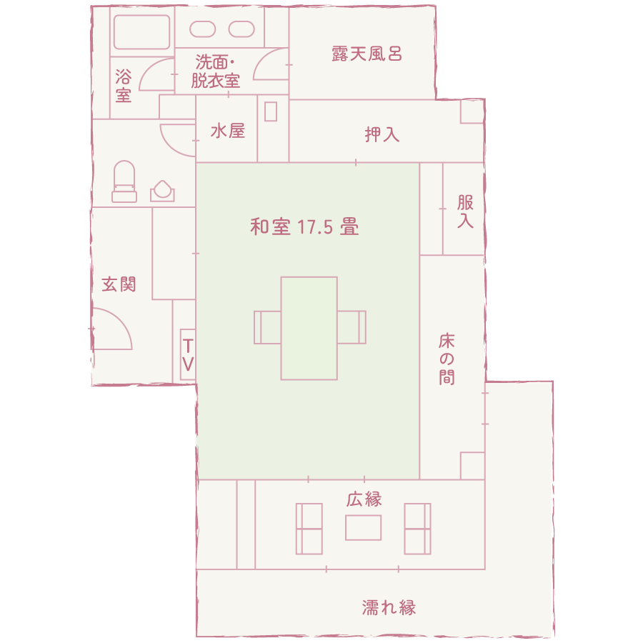 離れ「桜」露天風呂付きの間取り