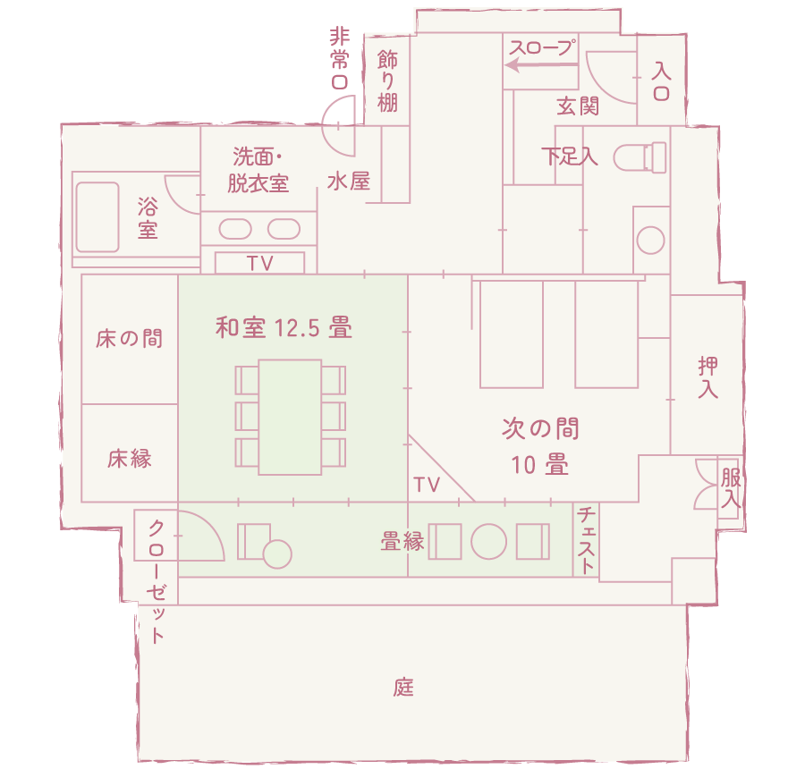 特別室「利久」専用ガーデン付きの間取り