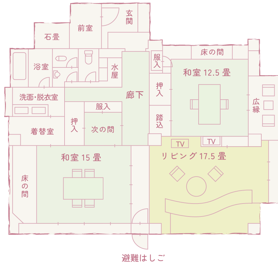 スイート「初雁」和洋室の間取り